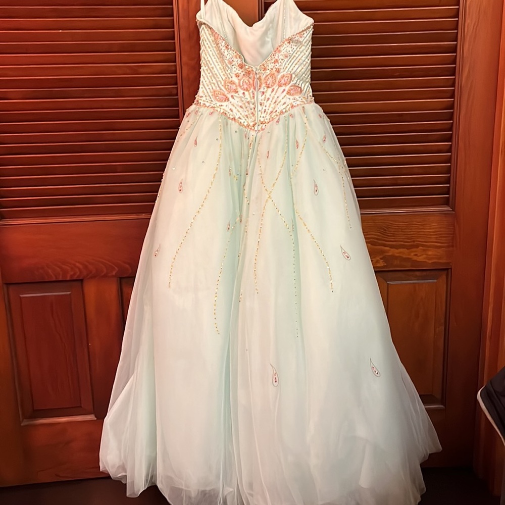 Precious Formals Ball Gown with Peacock Inspired Bodice Beading - Picture 4 of 7